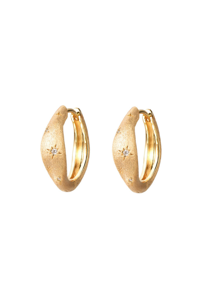 18K Gold Starburst Hoop Earrings with Italian Rigato Finish  Fibflx