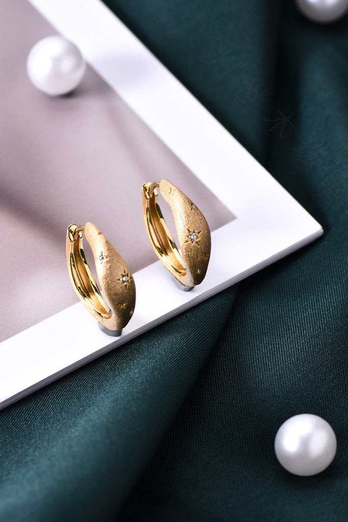 18K Gold Starburst Hoop Earrings with Italian Rigato Finish  Fibflx