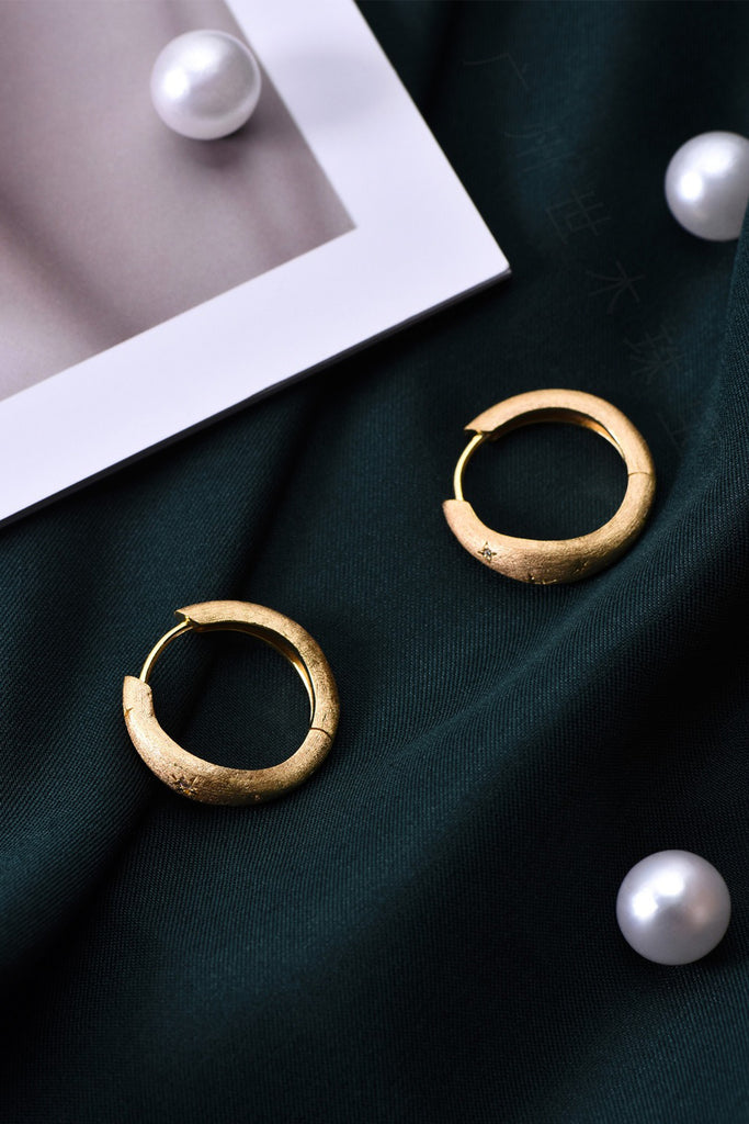 18K Gold Starburst Hoop Earrings with Italian Rigato Finish  Fibflx