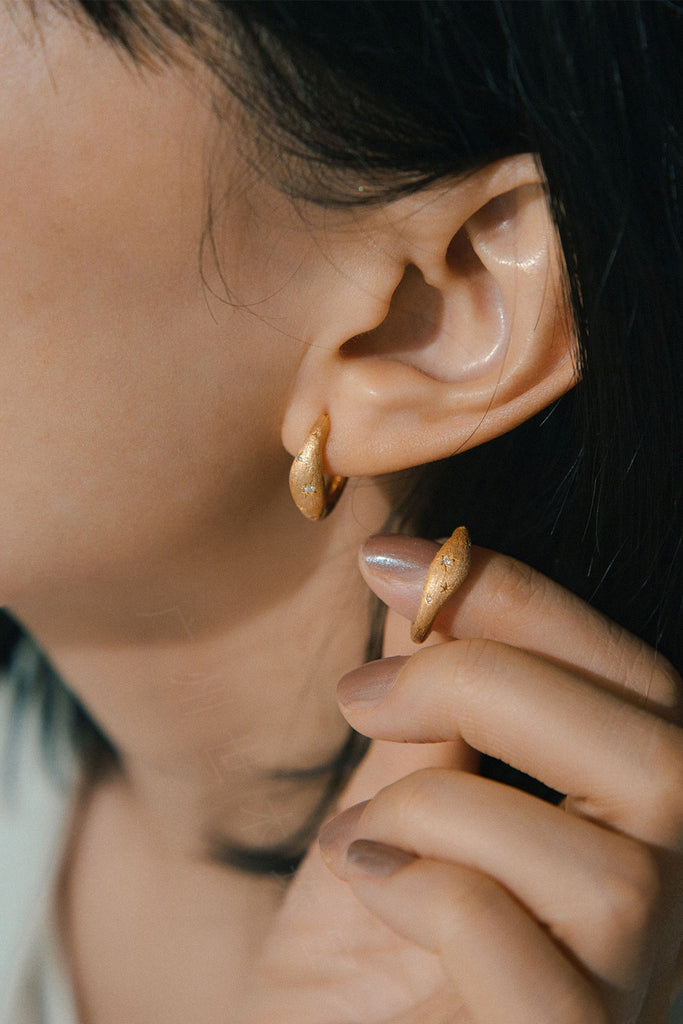 18K Gold Starburst Hoop Earrings with Italian Rigato Finish  Fibflx