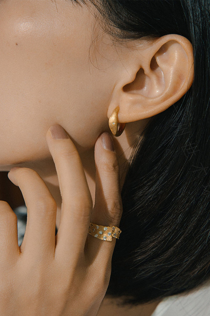 18K Gold Starburst Hoop Earrings with Italian Rigato Finish  Fibflx