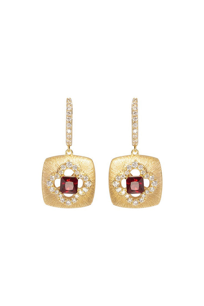 18K Ruby Clover Halo Drop Earrings with Italian Rigato Finish Gold / One Size Fibflx