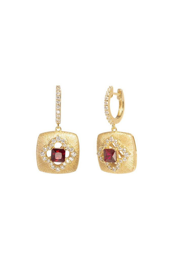 18K Ruby Clover Halo Drop Earrings with Italian Rigato Finish  Fibflx