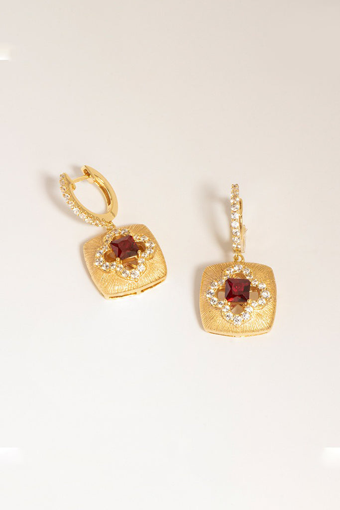 18K Ruby Clover Halo Drop Earrings with Italian Rigato Finish  Fibflx