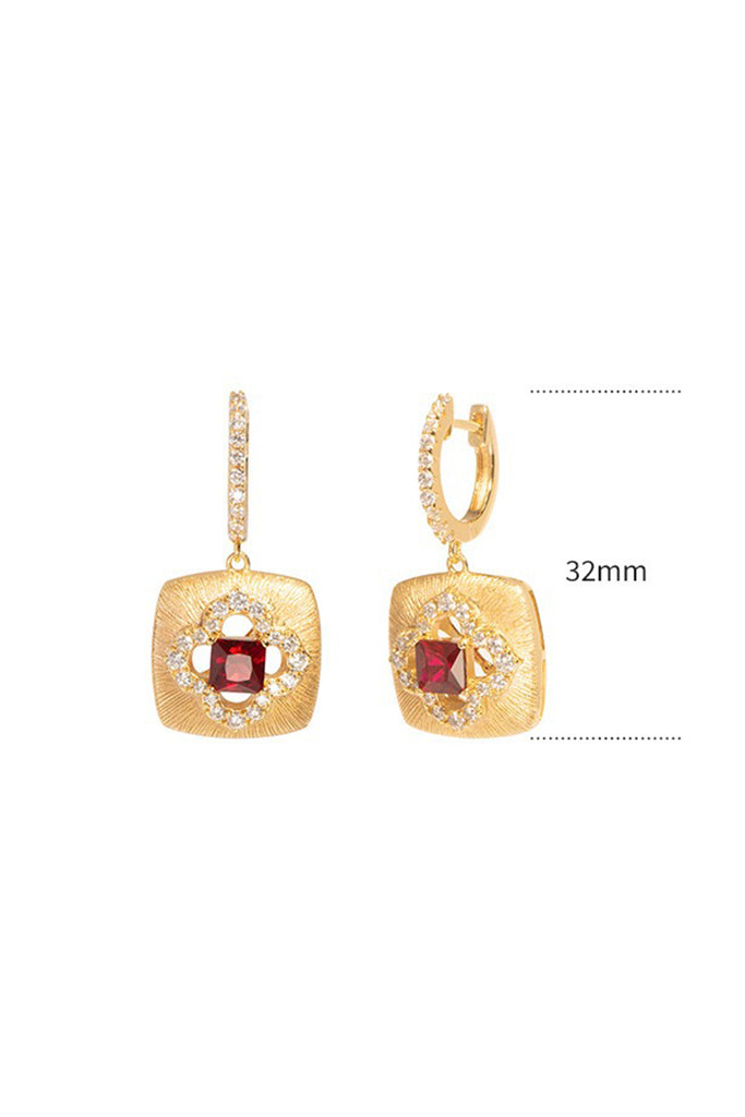 18K Ruby Clover Halo Drop Earrings with Italian Rigato Finish  Fibflx