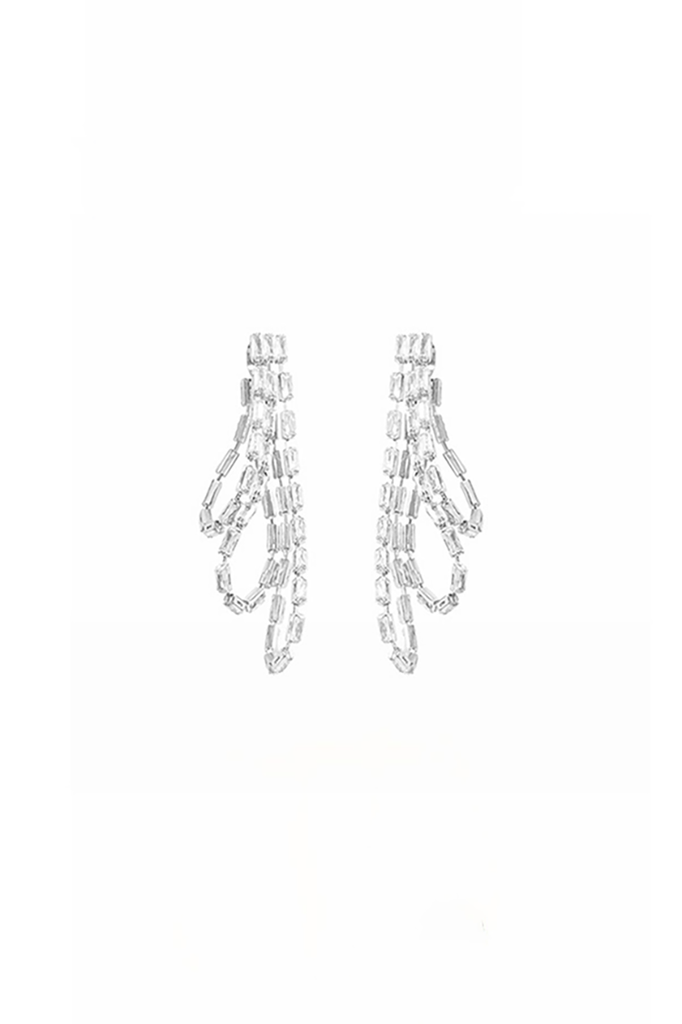 Fibflx Women's 18k White Gold Plated Glimmer Gem Tassel Drop Earrings