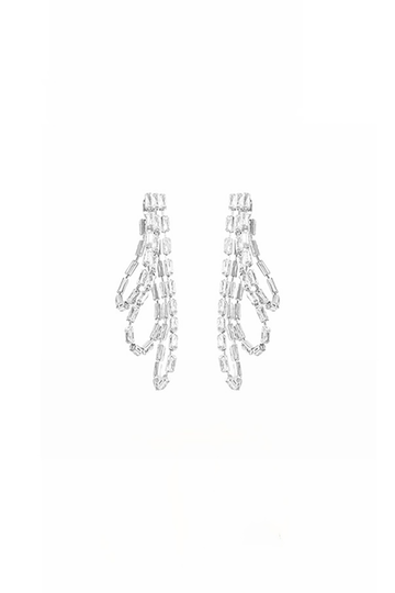 Fibflx Women's 18k White Gold Plated Glimmer Gem Tassel Drop Earrings