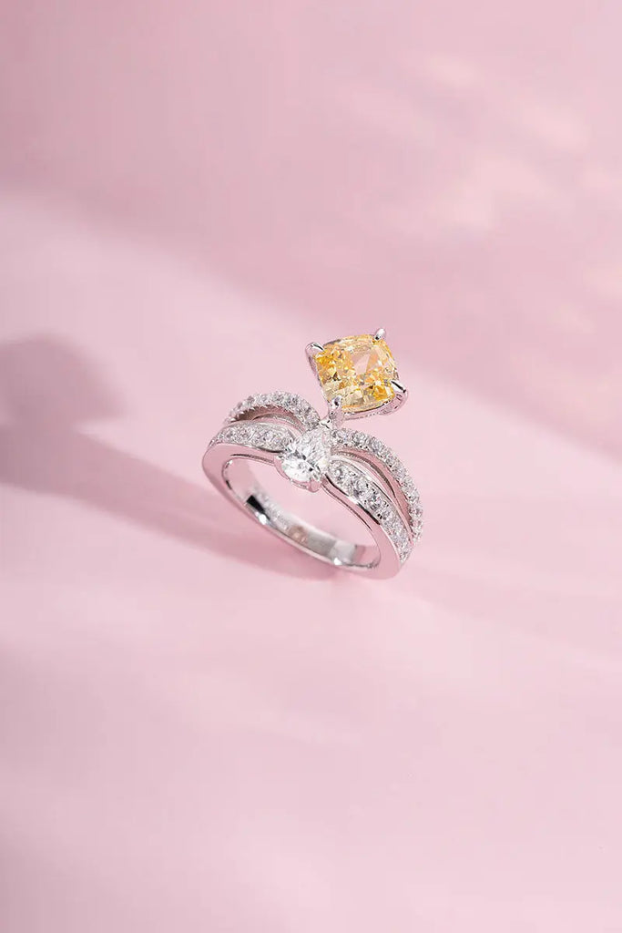 Fibflx Women's 2 Carat Lab-Grown Yellow Diamond & Moissanite Crown Ring in Rhodium Plated Sterling Silver