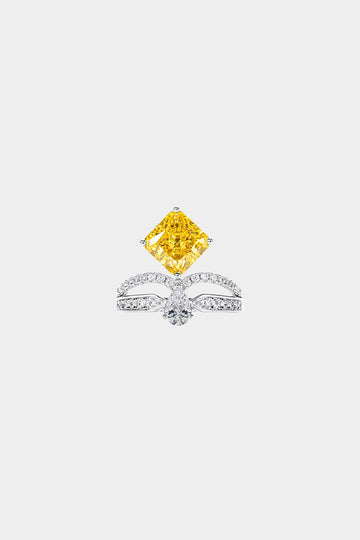 Fibflx Women's 2 Carat Lab-Grown Yellow Diamond & Moissanite Crown Ring in Rhodium Plated Sterling Silver