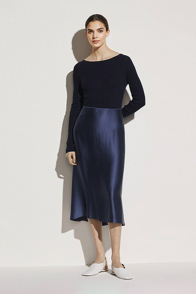 22 MM Silk Bias-Cut A-Line Midi Skirt - Fibflx