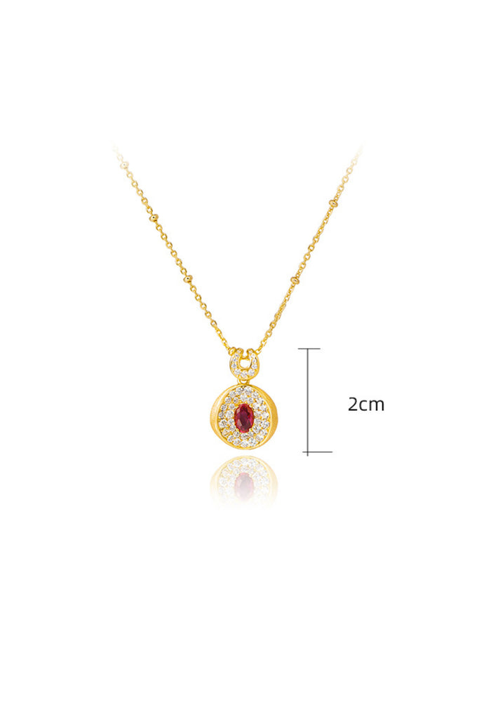 22K Gold Ruby & CZ Halo Pendant Necklace with Italian Rigato Finish  Fibflx