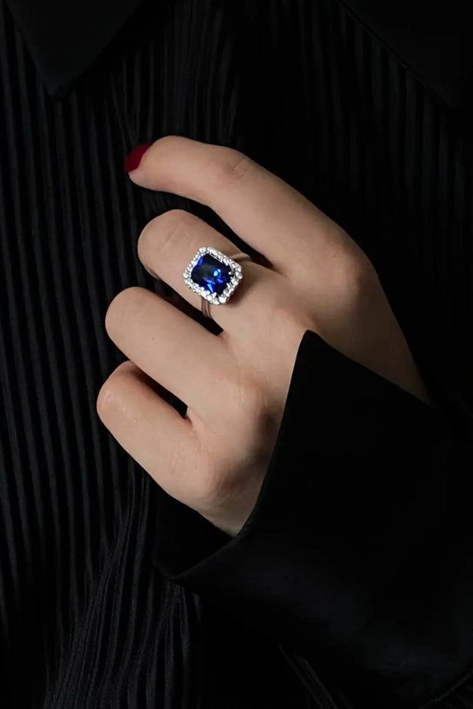 925 Sterling Silver Blue Diamond Adjustable Ring Fibflx