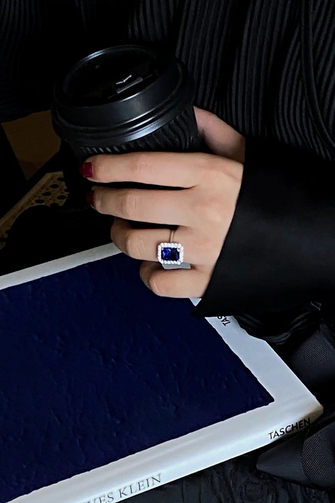 925 Sterling Silver Blue Diamond Adjustable Ring Fibflx