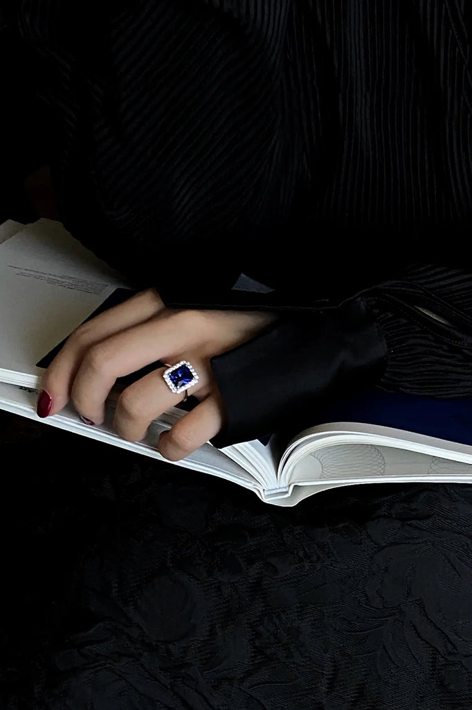 925 Sterling Silver Blue Diamond Adjustable Ring Fibflx