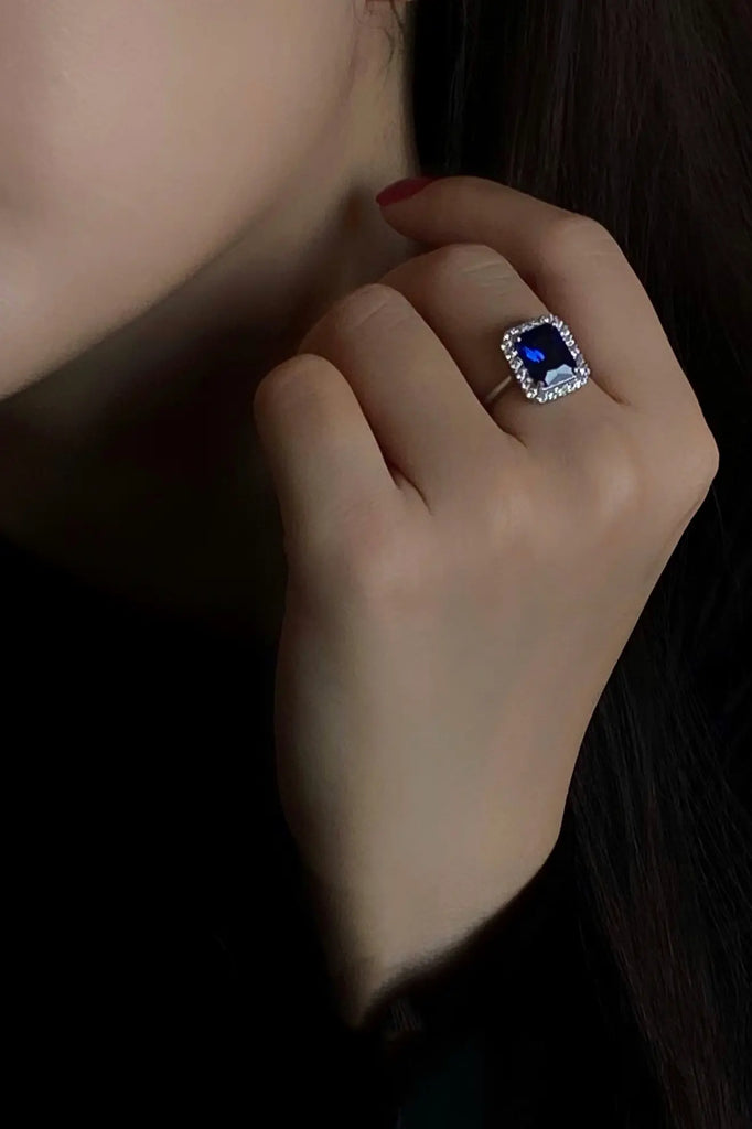 925 Sterling Silver Blue Diamond Adjustable Ring Fibflx