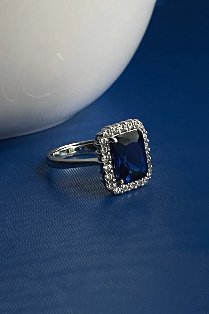 925 Sterling Silver Blue Diamond Adjustable Ring Fibflx