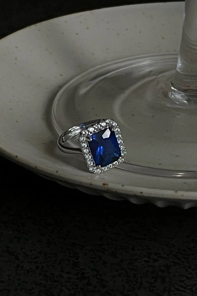 925 Sterling Silver Blue Diamond Adjustable Ring Fibflx