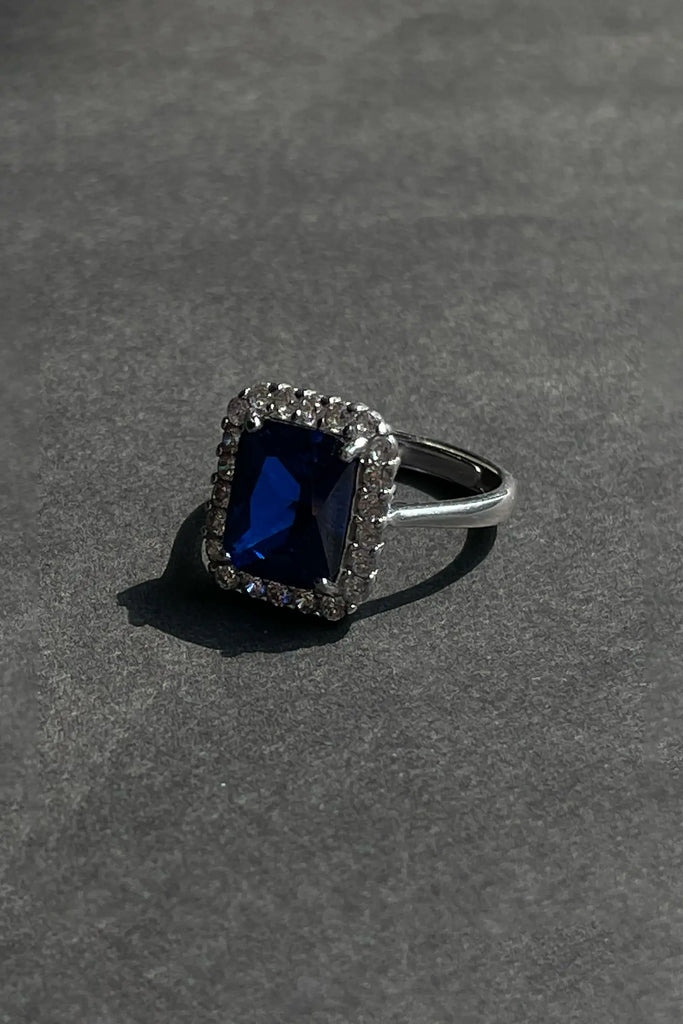 925 Sterling Silver Blue Diamond Adjustable Ring Fibflx