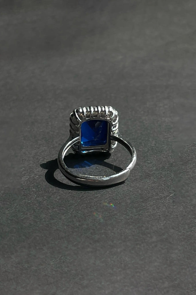 925 Sterling Silver Blue Diamond Adjustable Ring Fibflx