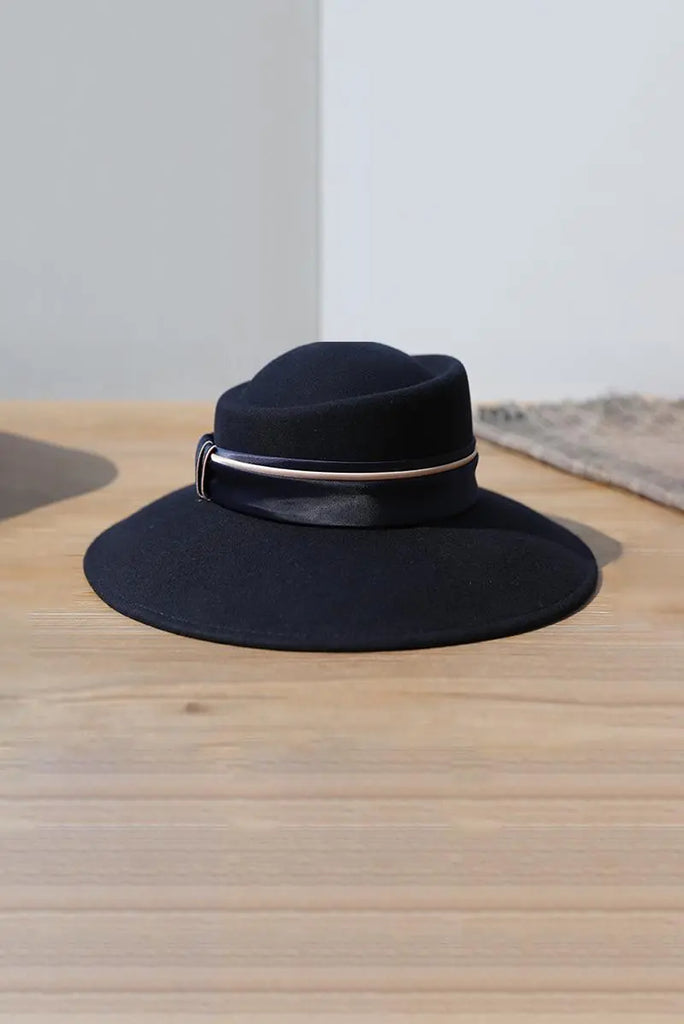 Fibflx Women's Adjustable Wide Brim Wool Felt Fedora Hat with Ribbon