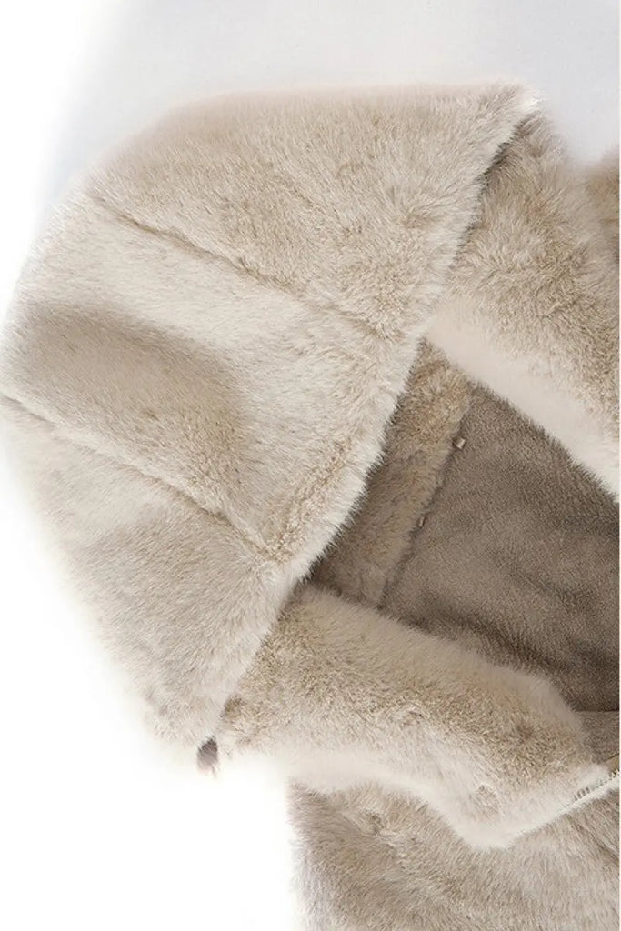 Fibflx Women's Ageless Oversized Faux Mink Fur Coat With Hood and Balloon Sleeves