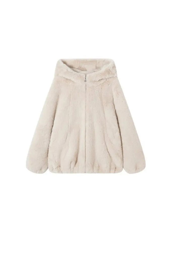 Fibflx Women's Ageless Oversized Faux Mink Fur Coat With Hood and Balloon Sleeves