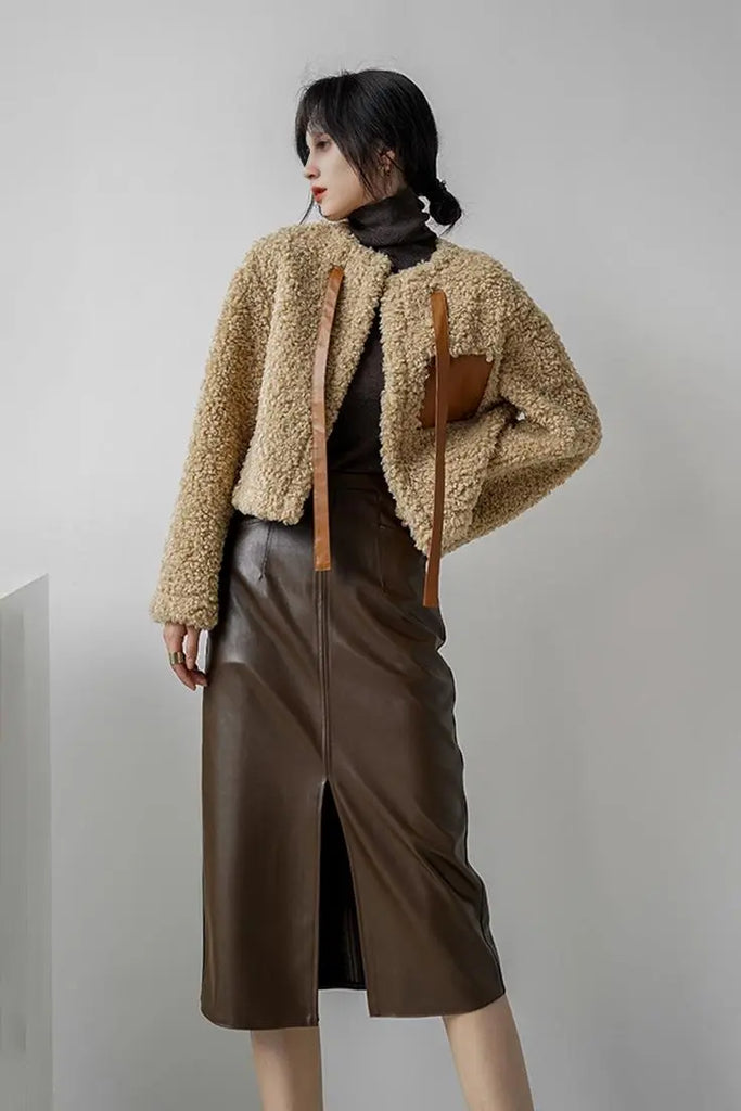 Asymmetric Leather Midi Skirt With Front Slit - Fibflx