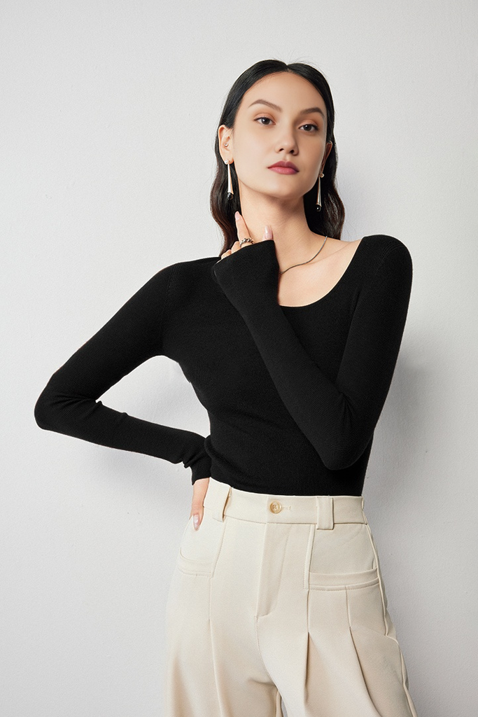 Asymmetric Neck Seamless Thermal Merino Wool Base Layer - Fibflx