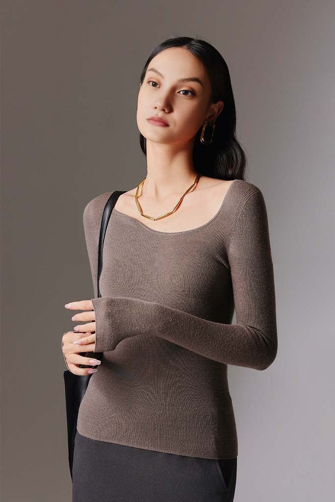 Asymmetric Neck Seamless Thermal Merino Wool Base Layer - Fibflx