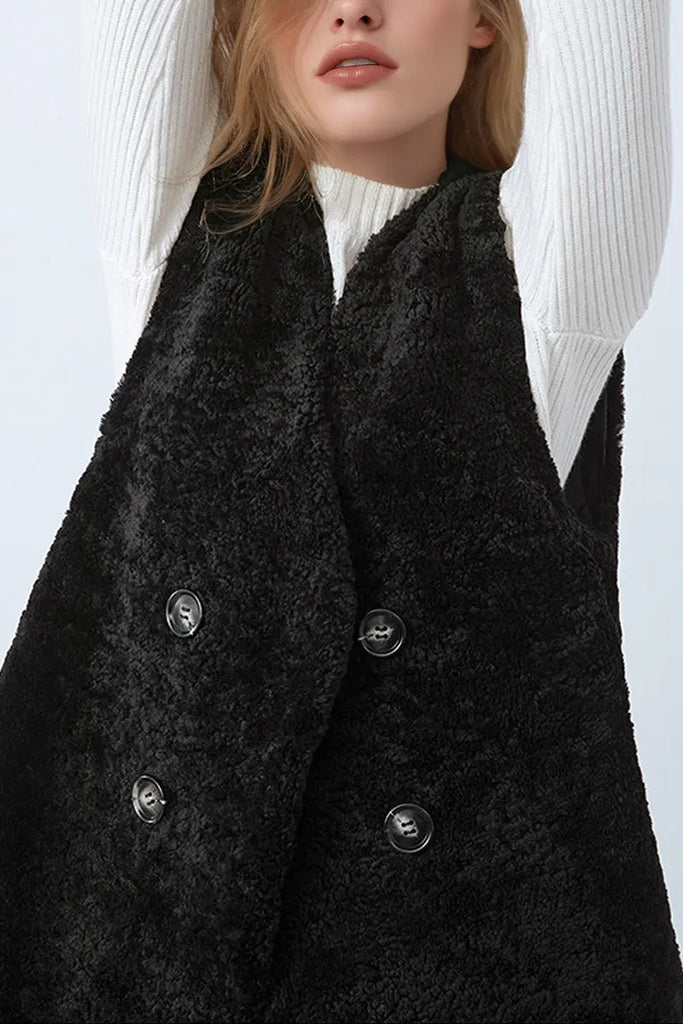 Fibflx Women's Australian Merino Sheepskin Shearling Double-Breasted Vest