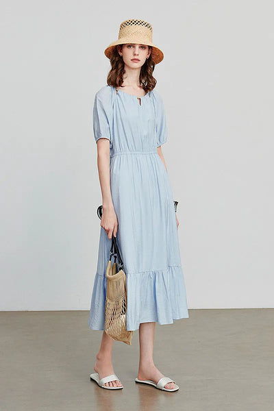 baby blue vacation dress Textured Midi with Beaded Neckline M / Baby Blue / 83.9% Viscose 16.1% Nylon Apparel Size:Medium adjustable 15 of Selena Gomez's to light blue cami
