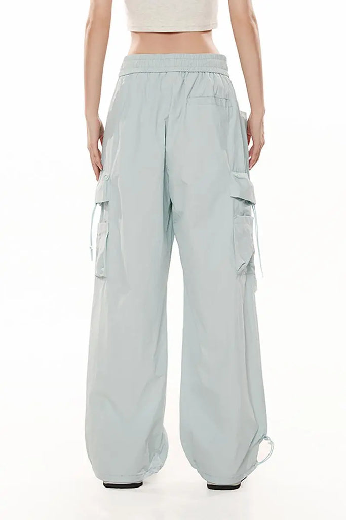 Fibflx Women's Baggy Low Rise Wide Leg Parachute Cargo Pants with Drawstring