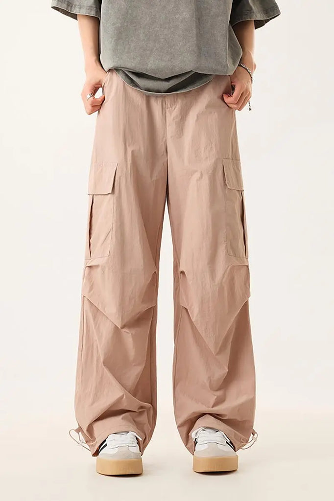 Fibflx Women's Baggy Low Rise Wide Leg Parachute Cargo Pants with Drawstring