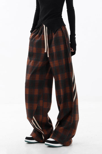 Fibflx Women's Baggy Plaid Patchwork Wide-Leg Drawstring Pants - Fleece & Unlined