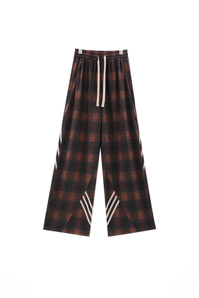 Fibflx Women's Baggy Plaid Patchwork Wide-Leg Drawstring Pants - Fleece & Unlined