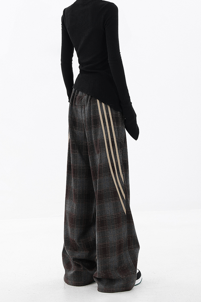 Fibflx Women's Baggy Plaid Patchwork Wide-Leg Drawstring Pants - Fleece & Unlined