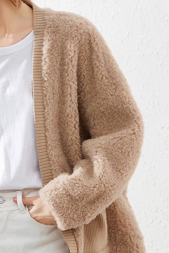 Fibflx Beige Oversized Sherpa Coatigan Womens