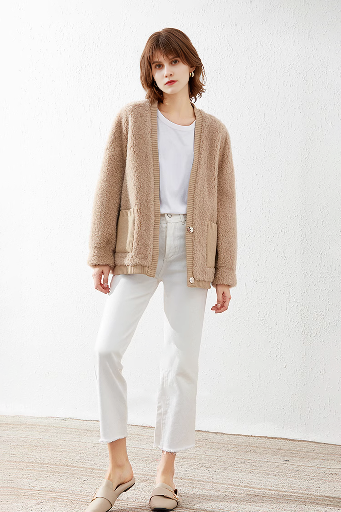 Fibflx Beige Oversized Sherpa Coatigan Womens