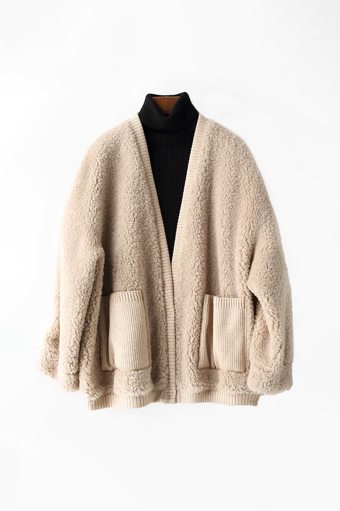 Fibflx Beige Oversized Sherpa Coatigan Womens