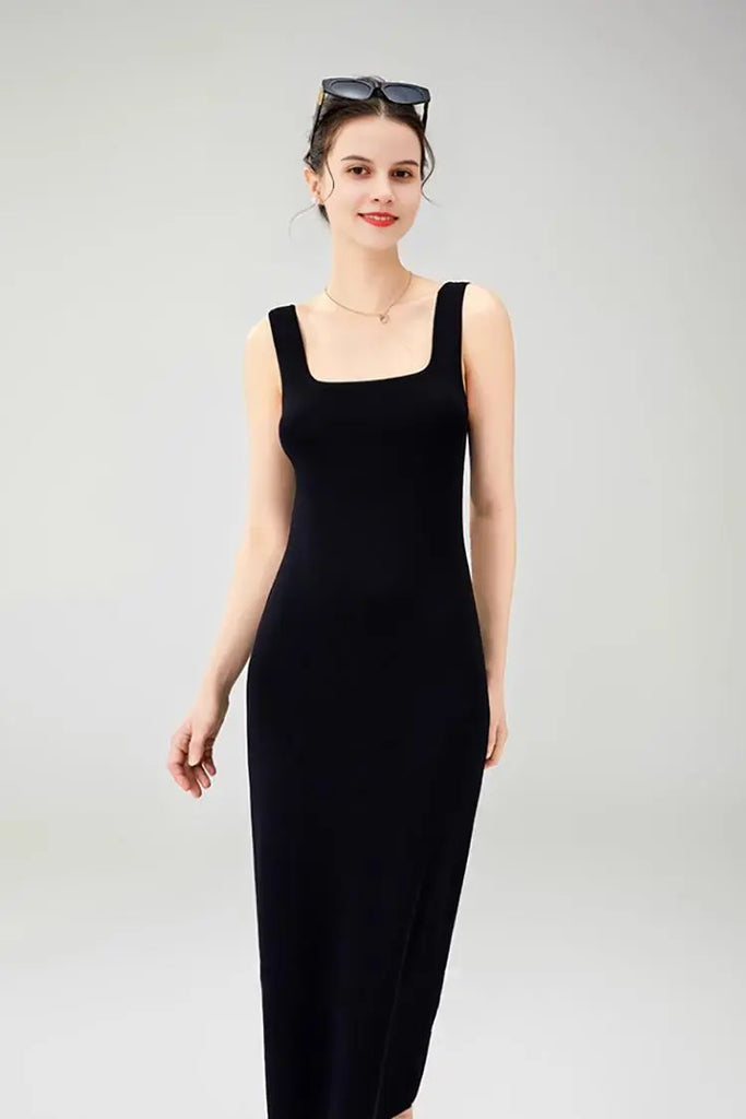 Fibflx Women's  Black Bodycon Knitted Tank Dress