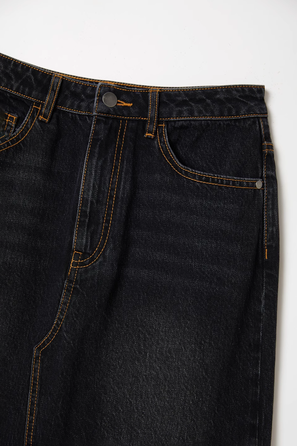 Fibflx Women's Black denim maxi skirt-Denim Skirt with front
