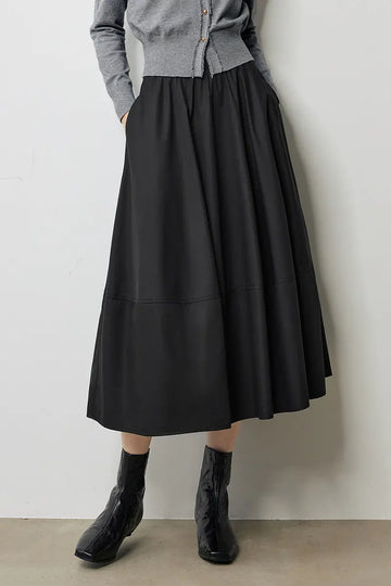 Black High-Waist A-Line Skirt with Pockets - Fibflx