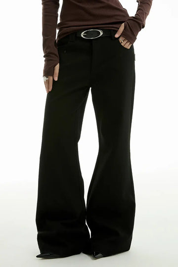 Black Low-Rise Tailored Flare Pants Fibflx
