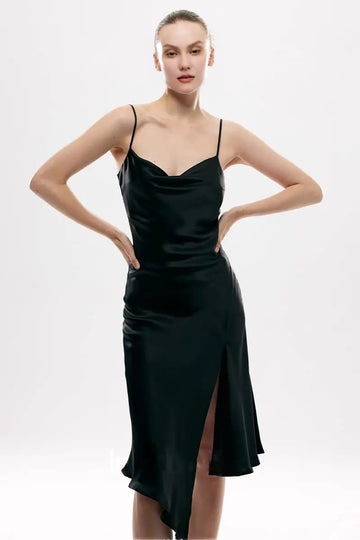Fibflx Women's Black Mulberry Silk Slip Dress