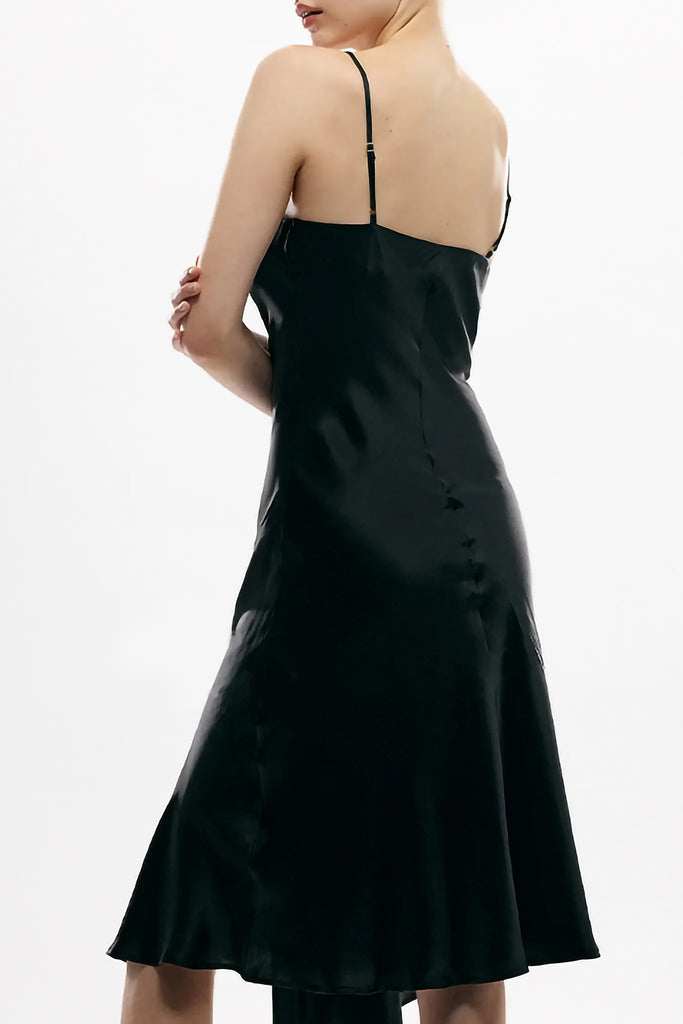 Fibflx Women's Black Mulberry Silk Slip Dress