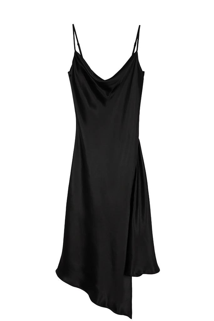 Fibflx Women's Black Mulberry Silk Slip Dress