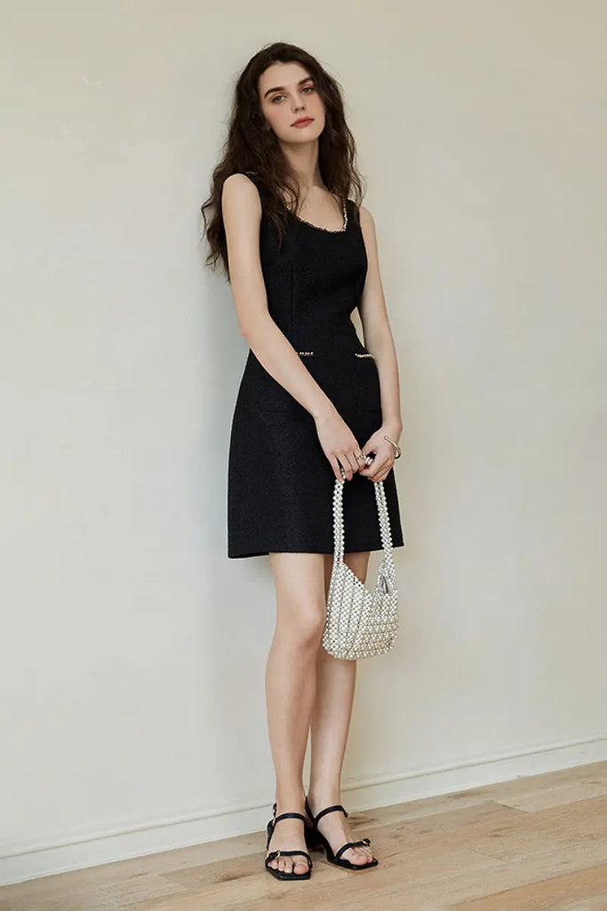 Black Scoop-Neck Sleeveless Mini Dress M / Black / 80% Polyester 20% Viscose Fibflx