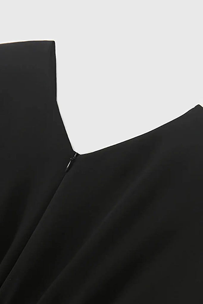 Black Triacetate V-Neck Gathered Waist Midi Dress - Fibflx