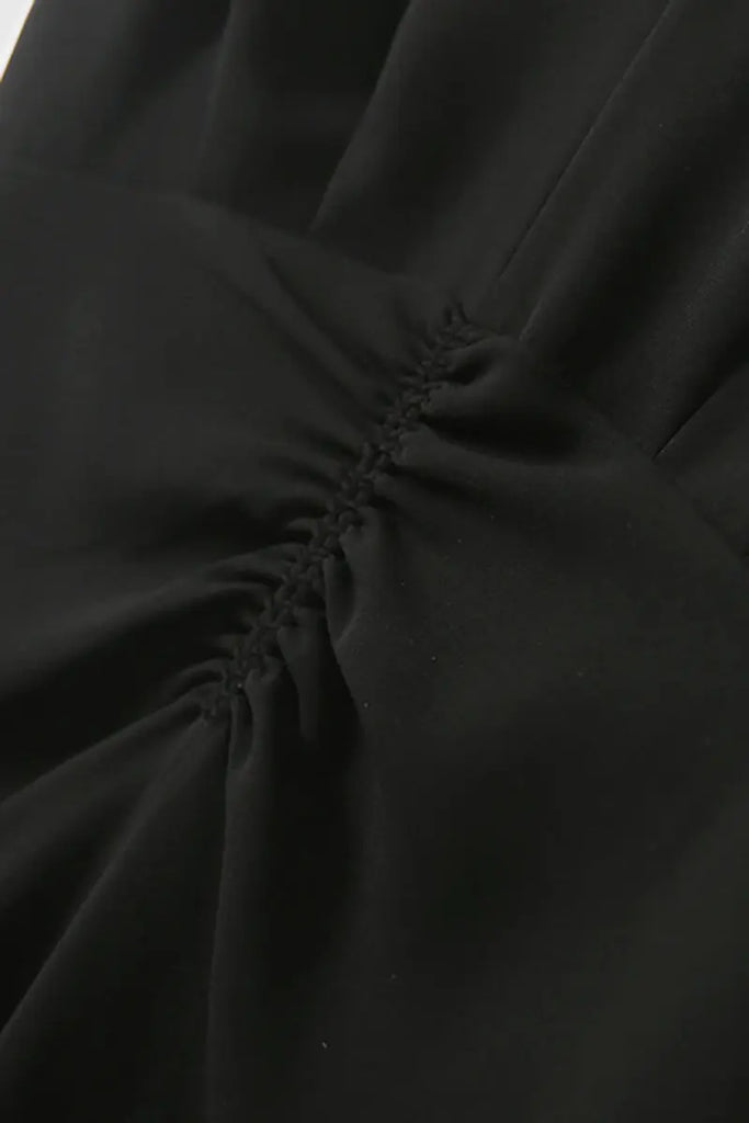 Black Triacetate V-Neck Gathered Waist Midi Dress - Fibflx