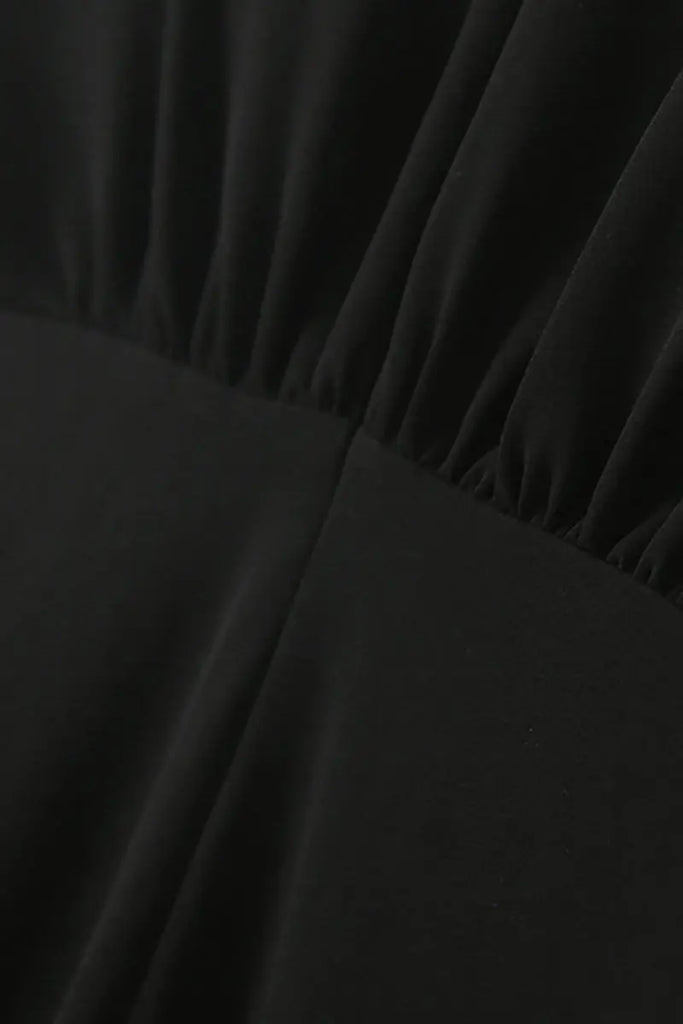 Black Triacetate V-Neck Gathered Waist Midi Dress - Fibflx